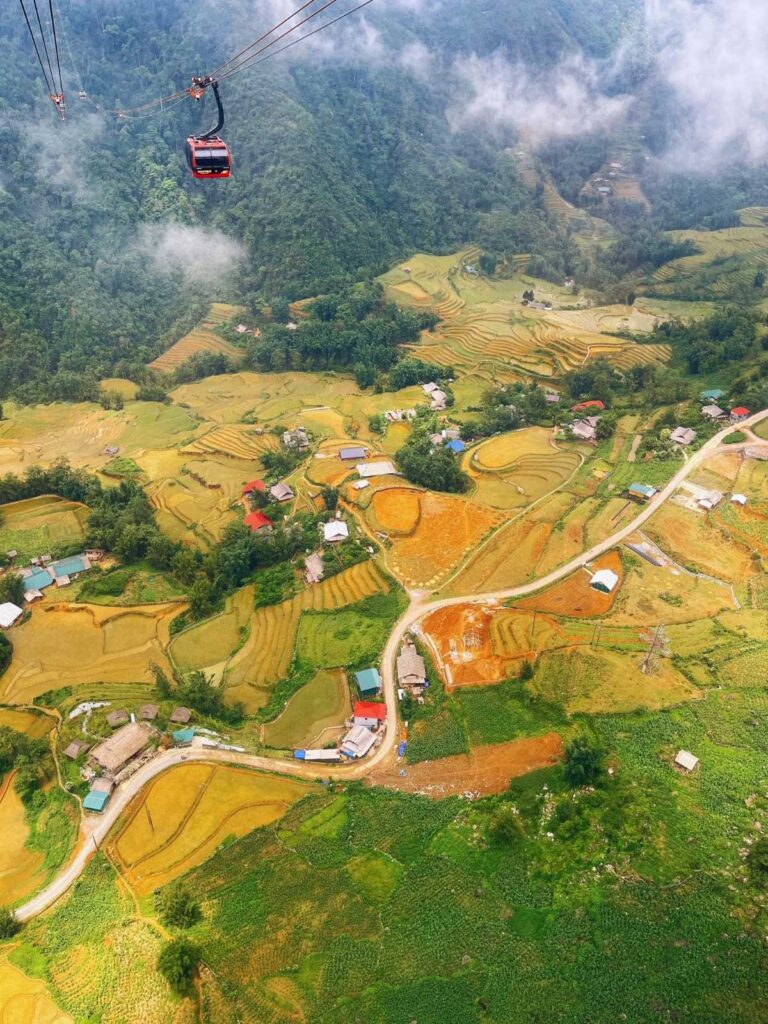 Fansipan cable car above the mountains near Sapa Vietnam