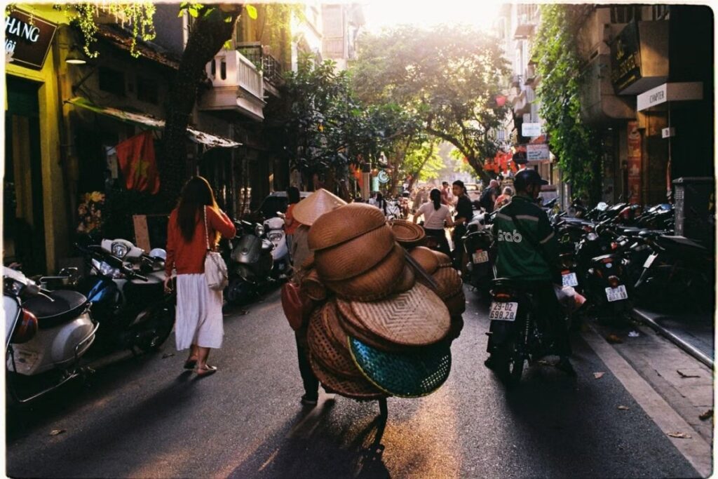Everyday street life in Hanoi Vietnam