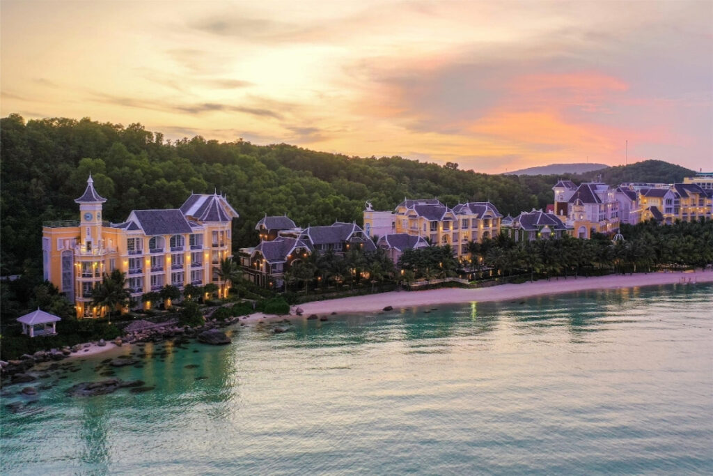 Sunset view from JW Marriott Phu Quoc beach resort in Vietnam