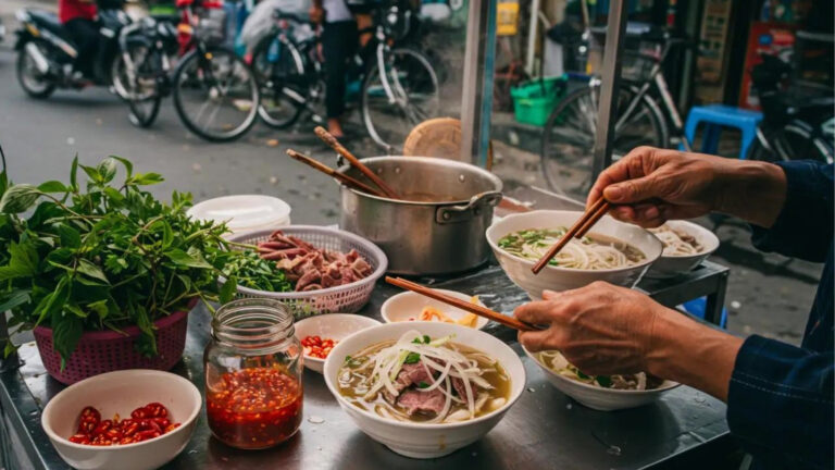 Traditional Vietnamese street food guide including pho banh mi bun cha and Vietnamese coffee