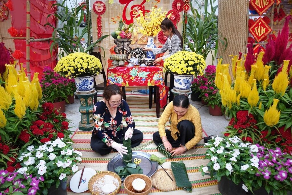 Vietnamese family celebrating Tet Lunar New Year together