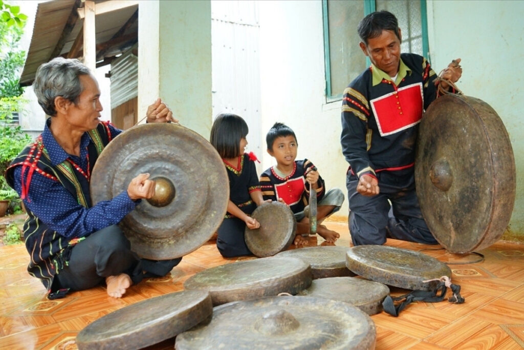 Grandparents sharing family traditions with grandchildren