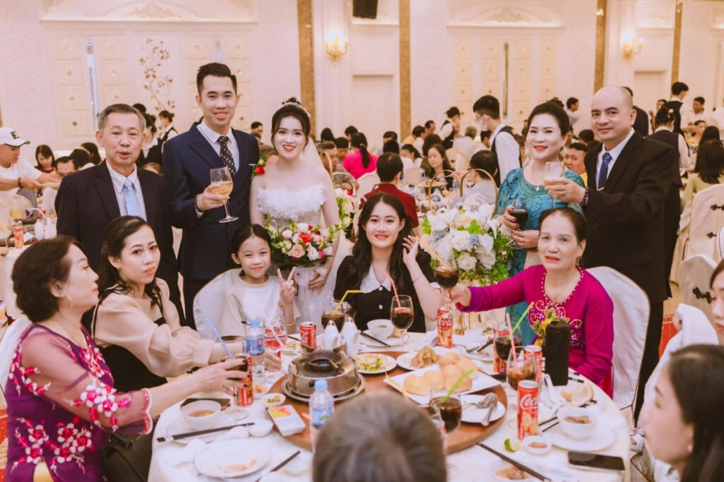 Vietnamese wedding banquet with family and friends