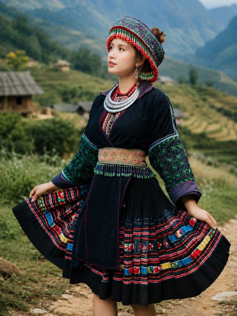 A beautiful girl H'Mông with traditional clothing in Sapa