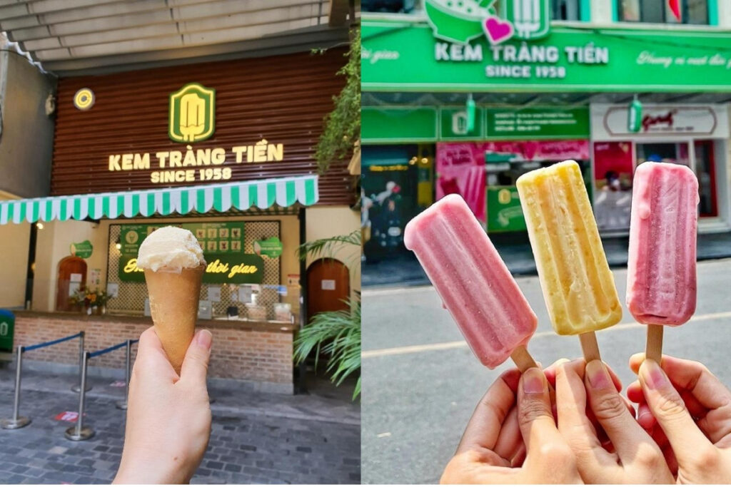 Hanoi Food Guide: 15 Must-Try Dishes & Where to Eat Like a Local 14 Famous Trang Tien ice cream served outside the historic ice cream shop in Hanoi.