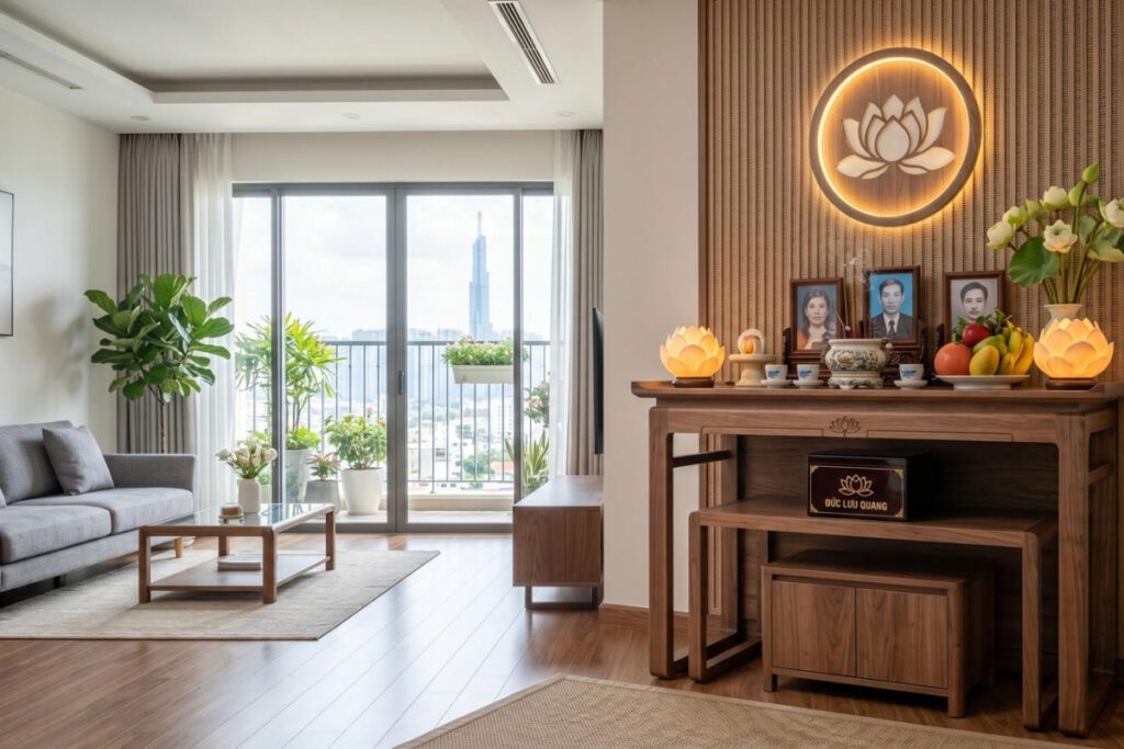 Ancestor Worship in Vietnam: Understanding the Spiritual Tradition That Shapes Vietnamese Life 10 Compact ancestor altar inside a modern Vietnamese apartment