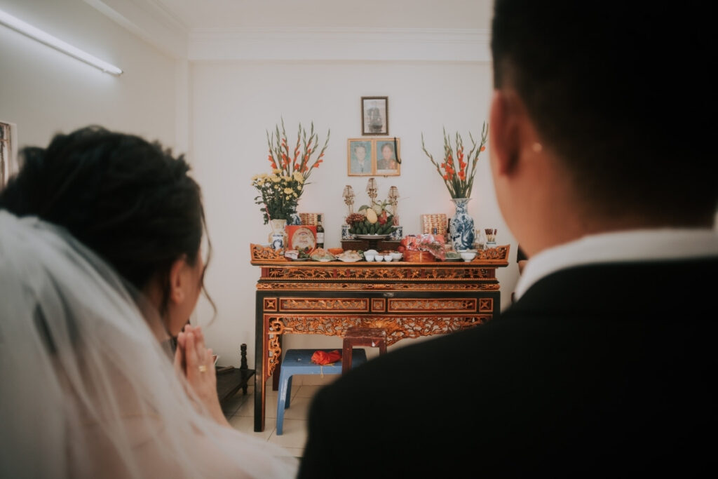 Traditional ancestor altar inside a Vietnamese family home
