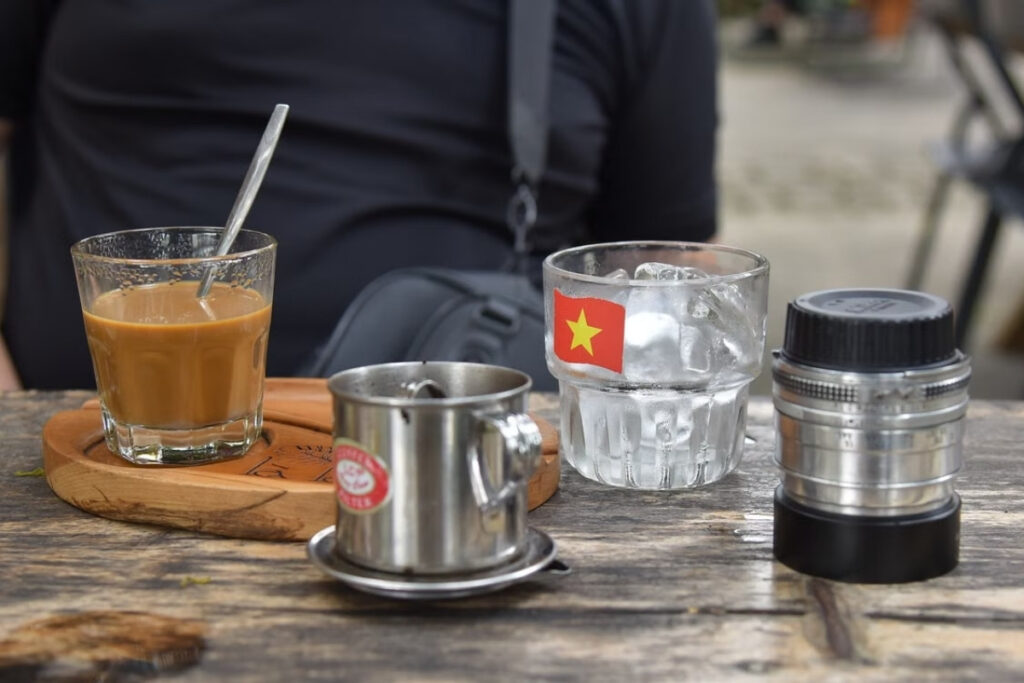 Vietnamese iced coffee with condensed milk and ice