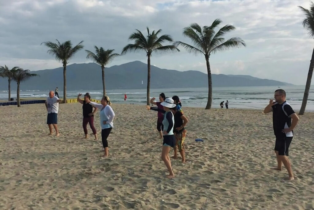 Early morning everyday life at My Khe Beach in Da Nang