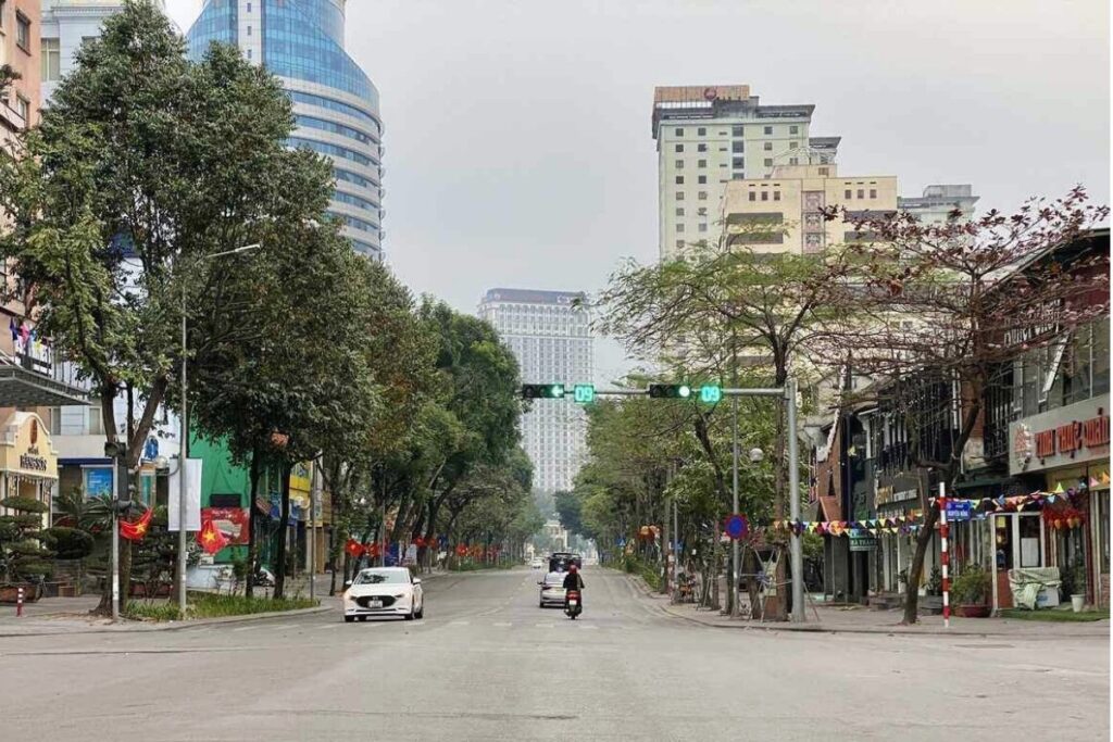 Quiet Hanoi street during Tet Lunar New Year