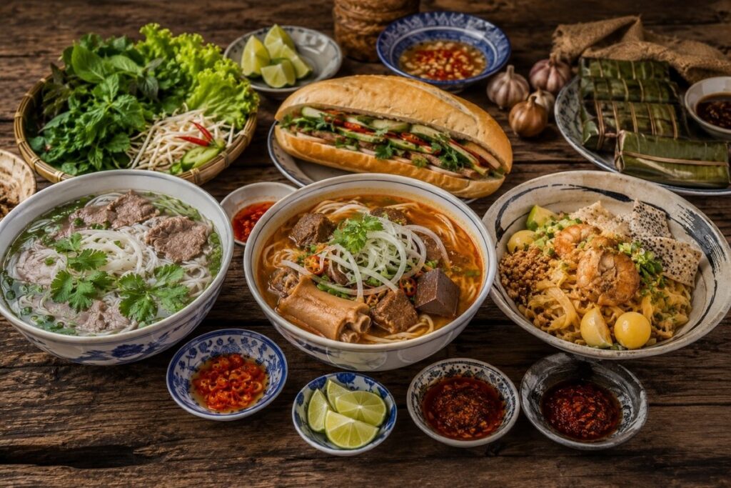 Regional Vietnamese street food from Hanoi Hue and Hoi An