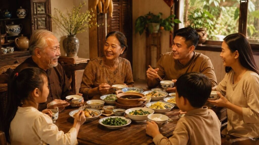 Why Do Vietnamese Families Eat Together? 13 Traveler sharing an evening meal with a Vietnamese family