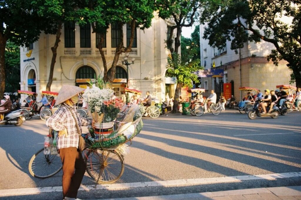 Morning rhythm of everyday life on a Vietnamese street
