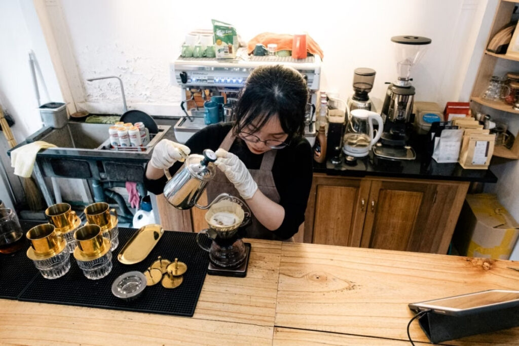 Specialty Vietnamese coffee prepared with a pour over method