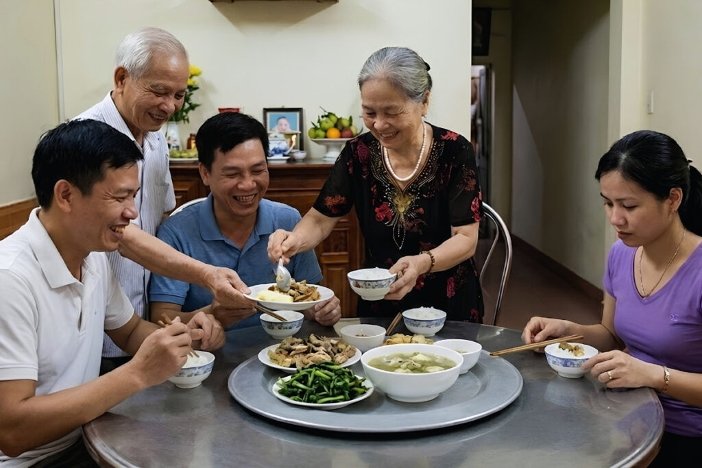 Why Do Vietnamese Families Eat Together? 2 Vietnamese family-style meal with shared dishes