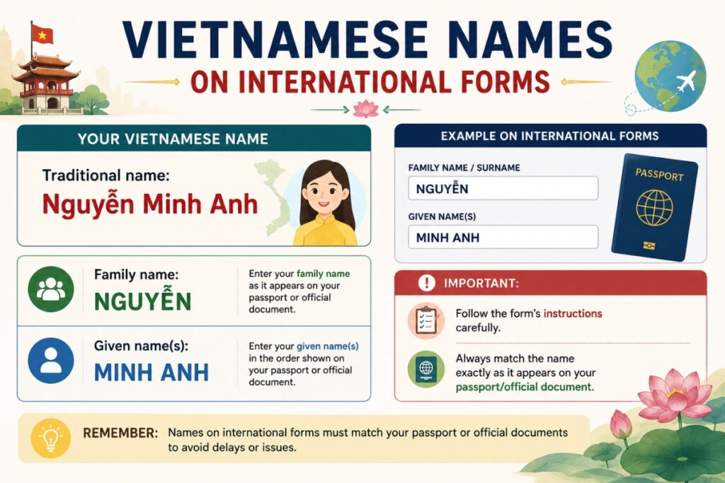 Vietnamese Names: A Traveler’s Guide to Names & Naming Traditions 9 How Vietnamese names appear on international travel forms